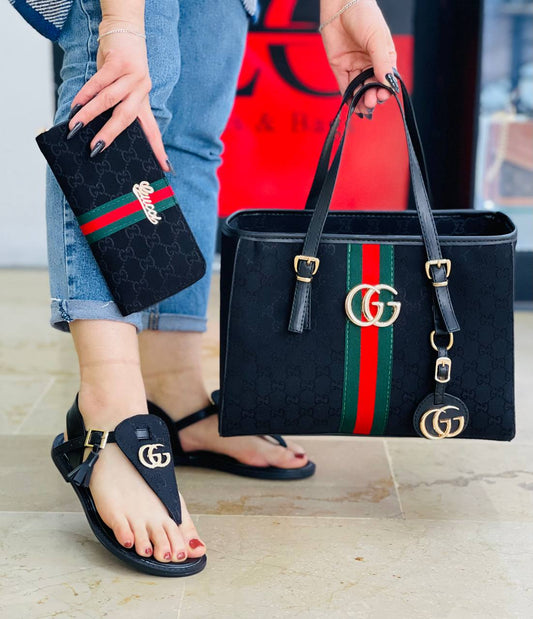 GG - Bag and Shoes and Wallet Black Set (V2)